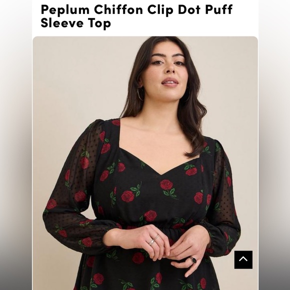 Peplum Chiffon Clip Dot Puff Sleeve 🔝 by torrid Size 3x - Picture 3 of 7